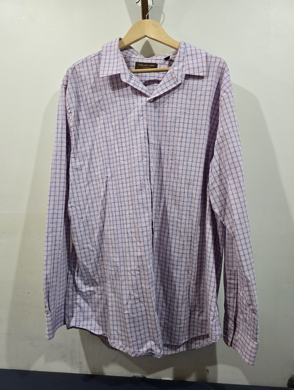 Fairlane & Sons Men’s XXL Tall Pink Blue Check Wrinkle Free Button Down Shirt